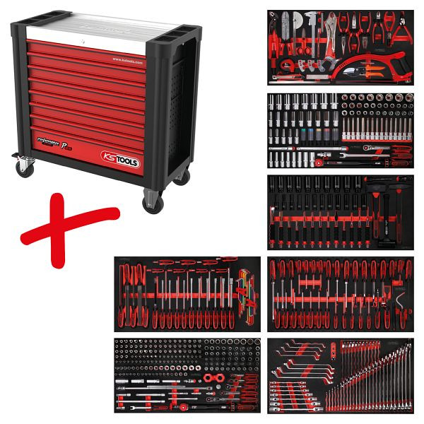 KS Tools PERFORMANCEplus set de dessertes d'atelier P25, avec 510 outils et 7 tiroirs, 825.7510
