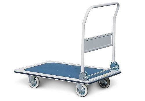 Chariot de transport DENIOS TW-S 1.1 en acier avec plate-forme revêtue par poudre, 1 niveau, 1 barre de poussée rabattable, 157605