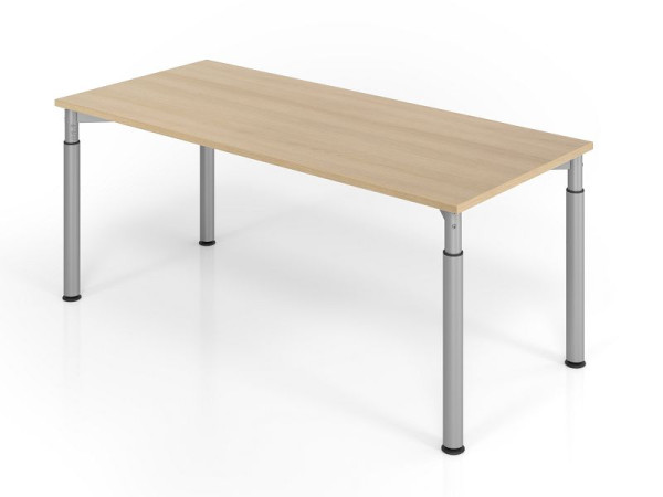 Bureau Hammerbacher YS19, 180 x 80 cm, plateau : chêne, épaisseur 25 mm, chant épais en ABS, forme rectangulaire, argent, VYS19/E/S