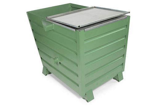 Conteneur universel DENIOS pour produits en vrac en acier, 650 litres, avec couvercle, vert, 174-063