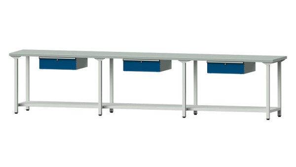 Bancs de travail ANKE table de travail, modèle 103, 4050 x 700 x 890 mm, RAL 7035/5010, ZBP 40 mm, 400.545