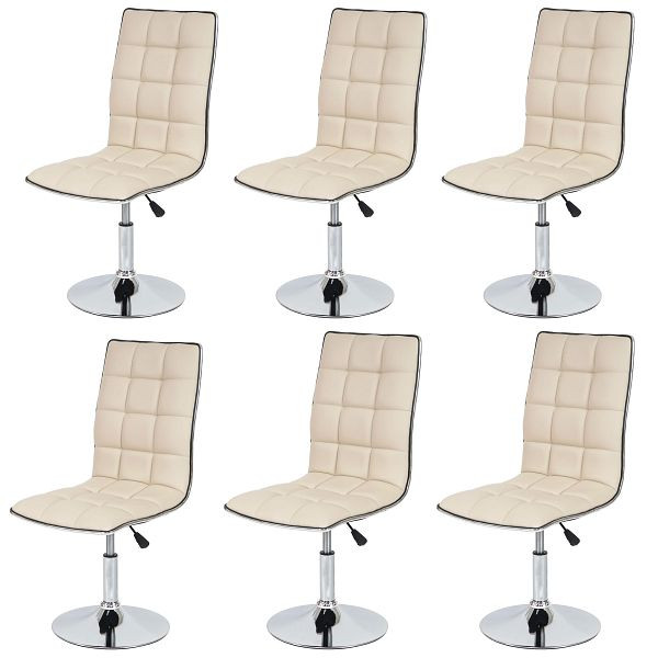 Mendler HWC-C41 ensemble de 6 chaises de salle à manger, chaises de cuisine, réglables en hauteur, pivotantes, simili cuir, crème, 36835+36835+36835