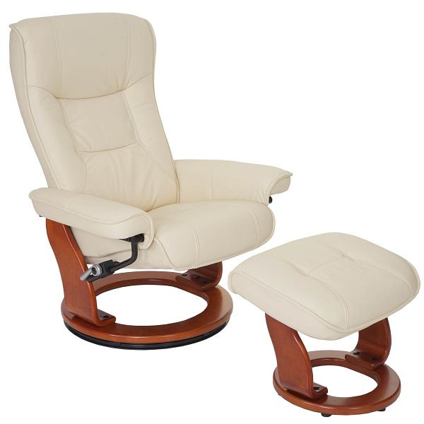 Chaise de relaxation Mendler MCA Hamilton, tabouret de chaise TV, capacité de charge de 130 kg en cuir véritable, crème, couleur miel, 56050