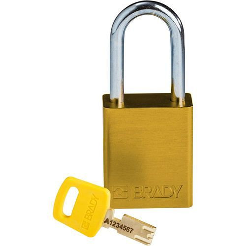 Cadenas Brady SafeKey, aluminium, anse transparente hauteur 38,10 mm, jaune, 312029