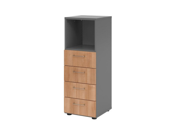 Armoire à tiroirs Hammerbacher 3OH, 4 tiroirs, BS graphite/noyer, 40 x 41,7 x 110 cm, 4 tiroirs, poignée en métal, V934S4/G/N/BS