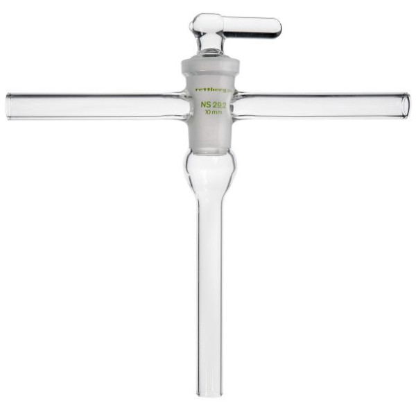 Robinet d'arrêt pour vide poussé Rettberg, 2 voies, poignée en T, bouchon en verre creux NS 14,5/2,5 mm, verre borosilicaté 3.3, 134511203