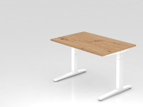 Bureau Hammerbacher XB12, 120 x 80 cm, plateau : chêne noueux, épaisseur 25 mm, chant ABS 2 mm, forme rectangulaire, blanc, VXB12/R/WW