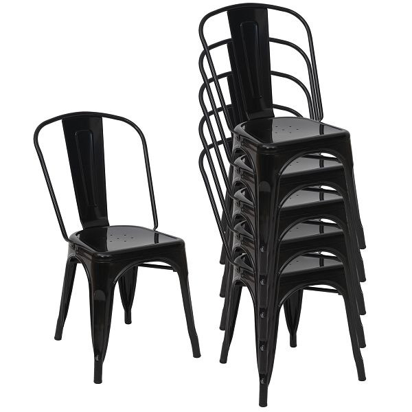 Mendler set de 6 chaises HWC-A73, chaise de bistrot, empilable, design industriel en métal, noir, 70791+70808