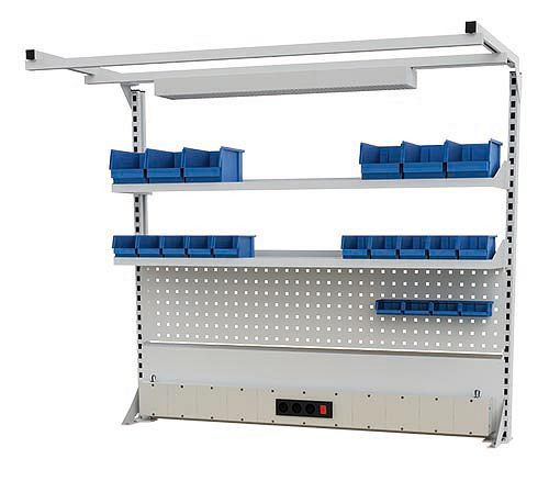 Structure d'établi Bedrunka+Hirth 1500 mm, structure multi-parois avec éclairage, nombreux accessoires, dimensions du canal d'énergie en mm (LxH) : 1500 x 1250, 03.900.14.16A