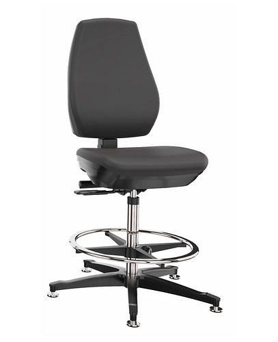 Chaise de travail de laboratoire Dauphin en cuir artificiel, patins, repose-pieds, 266940