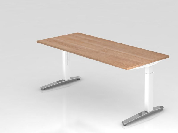 Bureau Hammerbacher pied C 180x80cm noyer/blanc, poli, forme rectangulaire, VXB19/N/WC