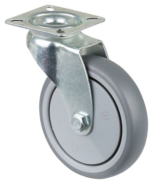 Rouleau d'appareil BS rollers, plateau, largeur de roue 24 mm, roue Ø 100 mm, capacité de charge 70 kg, bande de roulement en caoutchouc gris, roulement à billes, lot de 4, A300.A85.100