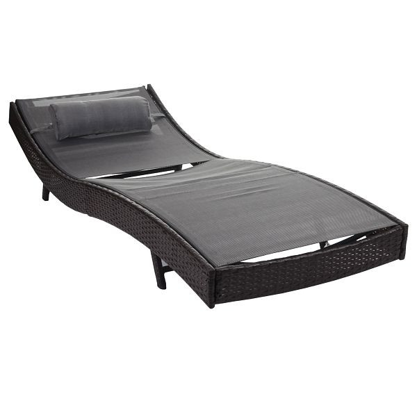Chaise longue Mendler Savannah, chaise longue de relaxation, chaise longue de jardin, rotin poly, brun chiné, couverture grise, 53156