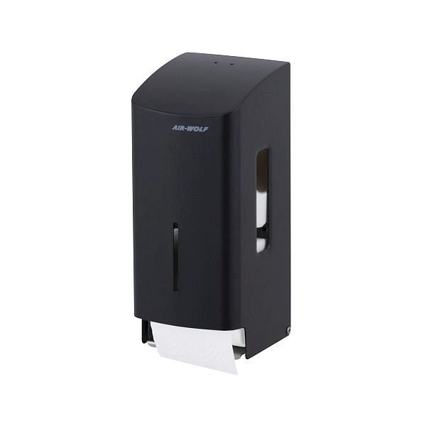 Distributeur de papier toilette Air Wolf pour 2 rouleaux ménagers, série Alpha, H x L x P : 277 x 119 x 130 mm, acier inoxydable noir mat, 60-100