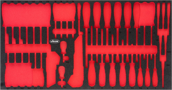 Inserts en mousse souple bi-composant VIGOR, dimensions insert / taille tiroir : L (563 x 393 x 35 mm), utilisation : V5170, V5170-L