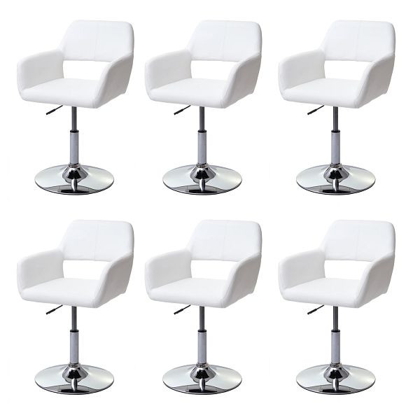 Mendler ensemble de 6 chaises de salle à manger HWC-A50 III, chaise chaise de cuisine, années 50 rétro, simili cuir, blanc, base chromée, 6x63932
