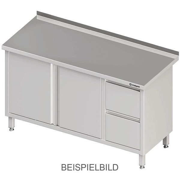 Armoire de travail Stalgast avec portes battantes 2000x700x850mm, avec bloc 2 tiroirs à gauche, avec dosseret, soudé, VAS20703LA
