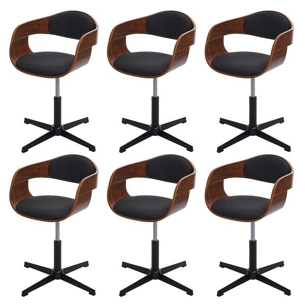 Mendler HWC-H46 ensemble de 6 chaises de salle à manger, chaises de cuisine, mécanisme rotatif réglable en hauteur, bois courbé, aspect noyer, tissu gris foncé, 6x73497
