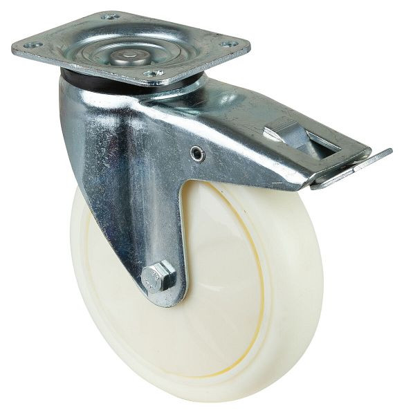 BS Rolls Roulette robuste avec frein, largeur 50 mm, Ø200 mm, jusqu'à 750 kg, bande de roulement/corps de roue plastique, roulements à billes, bulbeuse, L620.B15.202