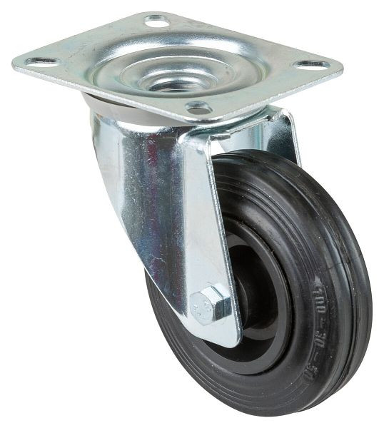 Rouleau de transport BS rollers, largeur de roue 30 mm, roue Ø 100 mm, capacité de charge 70 kg, caoutchouc noir, roulement à rouleaux, plaque, lot de 4, L400.B45.100