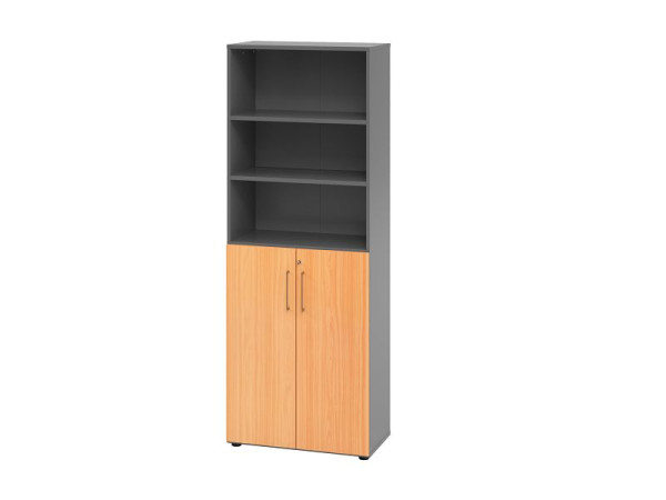 Hammerbacher armoire combinée 6OH/portes 3OH 968T3 graphite/hêtre, 80 x 42 x 215,4 cm, V968T3/G/6/BS