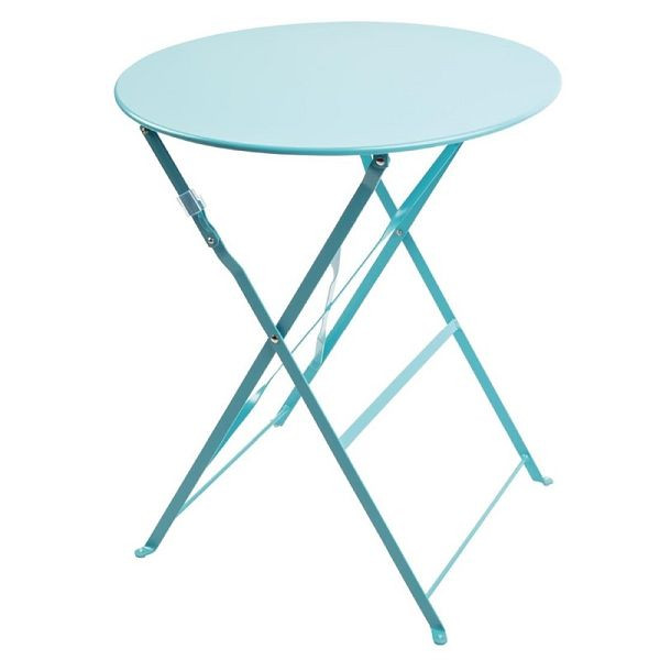 Table de patio ronde pliante Bolero acier bleu azur 60cm, GK983