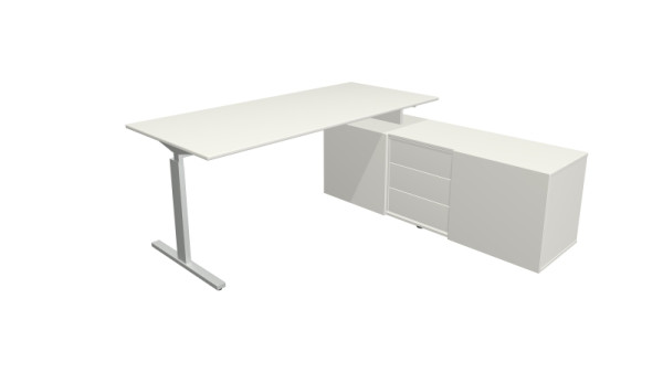 Kerkmann poste de travail complet Form 2, bureau 180 x 80 cm x 74 cm, buffet 160 x 50 x 58 cm, blanc, 11026210