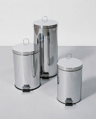 Poubelle à pédale DENIOS en acier inoxydable, ronde, avec pédale, volume de 12 litres, 157-006