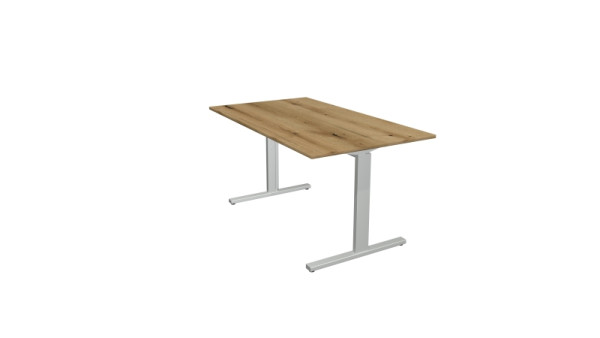 Bureau Kerkmann forme 2 - L 1400 x P 800 x H 700-820 mm avec pied en T en aluminium argent, chêne, 11021055