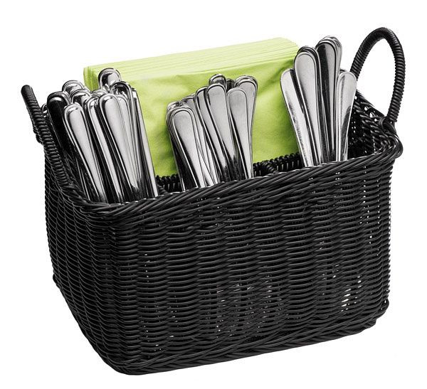 APS panier à couverts -ECONOMIC-, 26 x 18 cm, hauteur : 15 cm, polypropylène, noir, 3 petits compartiments, 1 grand compartiment, 2 poignées, 40182