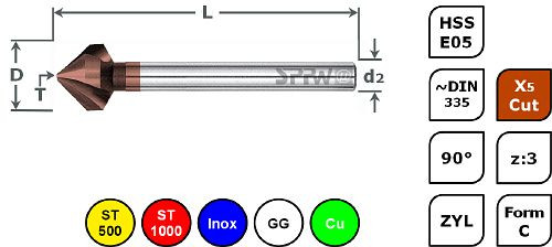 Fraise SPPW HSS-E05 + X5.Coupe 90° z : 3 Forme C Long L : 84 Ø6,3, 1543040630