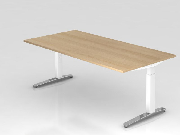 Bureau Hammerbacher pied C 200x100cm chêne/blanc (poli), forme rectangulaire, VXB2E/E/WC