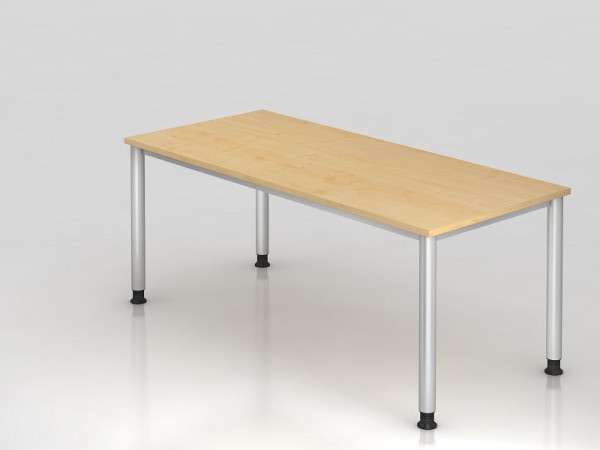Bureau Hammerbacher 4 pieds rond 180x80cm érable/argent, forme rectangulaire, VHS19/3/S