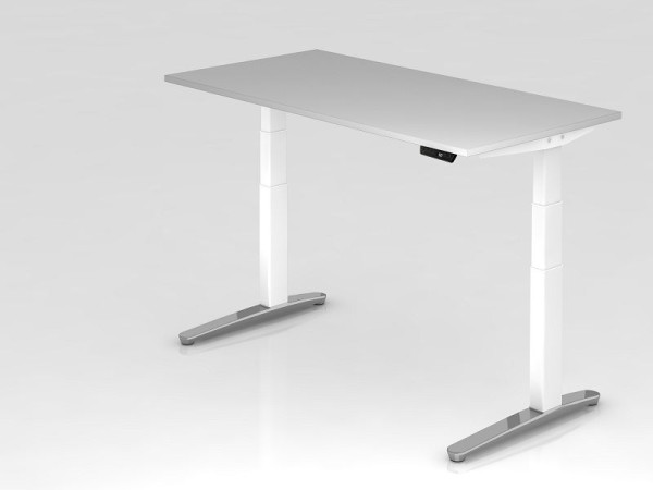Bureau assis-debout électrique Hammerbacher 160x80cm gris/blanc, poli, forme rectangulaire, VXBHM16/5/WC