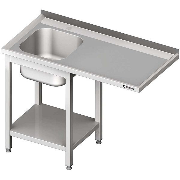 Meuble évier Stalgast avec base et surplomb 1200x700x850 mm, évier à gauche, dosseret, soudé, VST12704LA