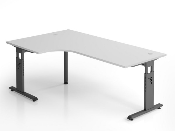 Bureau d'angle Hammerbacher OS82, 200 x 120 cm, plateau : gris, épaisseur 25 mm, chant ABS 2 mm, forme d'angle 90°, montage possible à gauche ou à droite, VOS82/5/G
