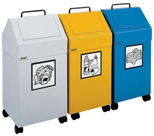 DENIOS AB 45-F poubelle de recyclage ignifuge, support pour sacs poubelle, mobile, gris, 137-204