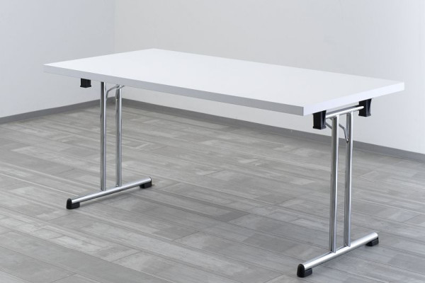 Table pliante Hammerbacher 160x80 cm blanc/structure chromée, forme rectangulaire, VKL16/W/C