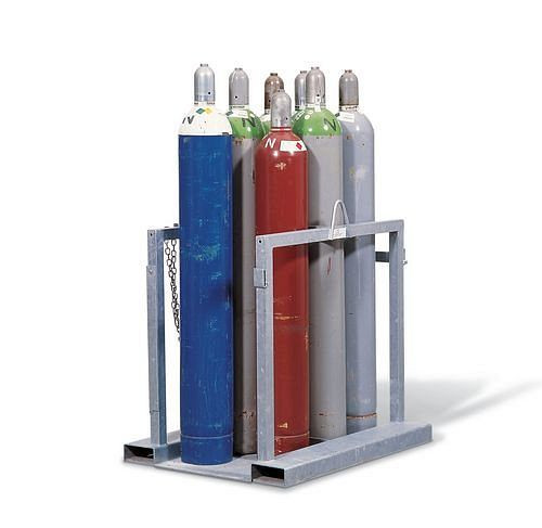 Cadre de transport de bouteilles de gaz DENIOS GFT-S 8 en acier, pour 8 bouteilles, avec barre de protection, 119-228