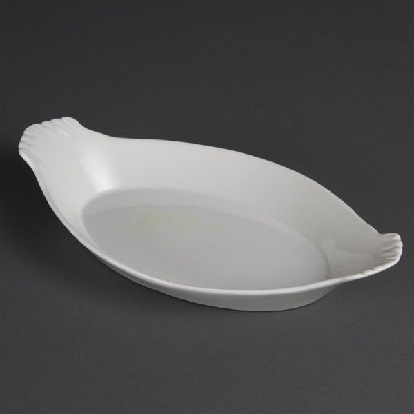 OLYMPIA Bols à gratin ovales blancs sans oreilles 32 x 17,7 cm, UV: 6 pièces, W423