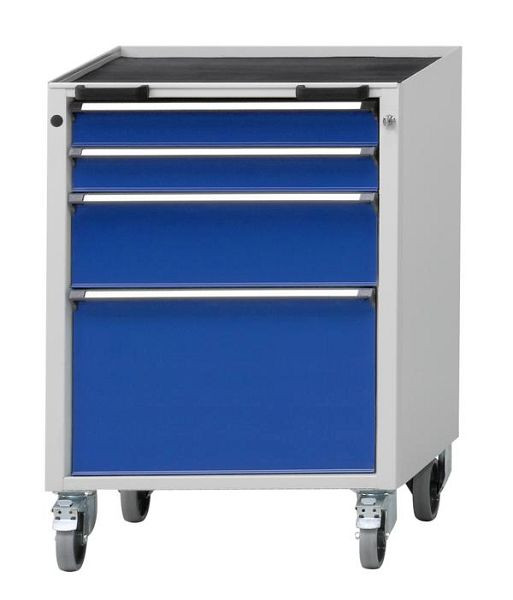 Conteneur mobile ANKE; 660x615x930 mm; RAL 7035/5010; Baignoire avec tapis antidérapant; 4 tiroirs 90, 90, 180, 360 mm, 450.304