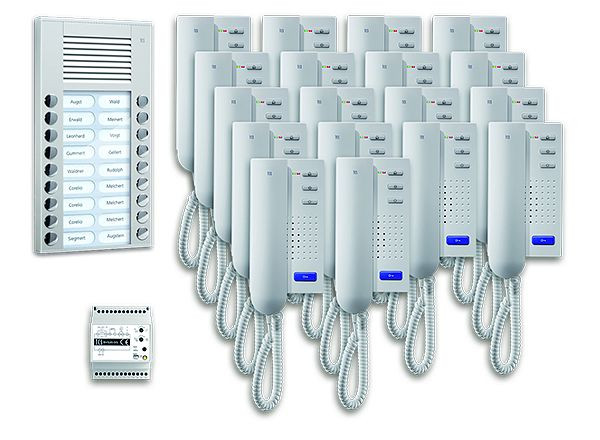 Contrôleur de porte audio TCS : pack AP pour 18 unités résidentielles, avec poste extérieur PES 18 boutons de sonnerie, 18x interphone ISH3030, unité de contrôle BVS20, PPA18-EN / 02