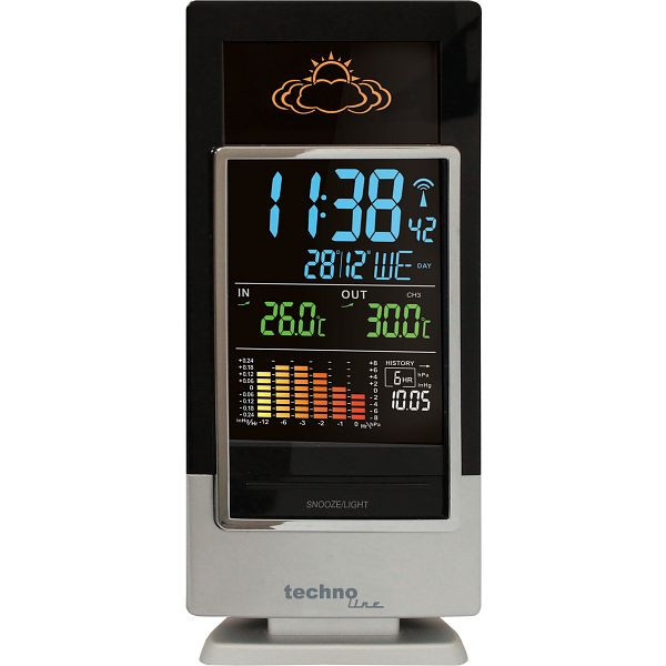 Station météo Technoline, radio-réveil DCF-77 avec possibilité de réglage manuel, dimensions : 80 x 183 x 65 mm, WS 6502