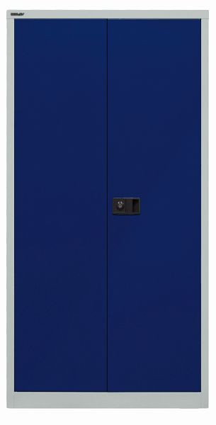 Armoire universelle Bisley à portes battantes, 3 étagères galvanisées, 4 OH, corps gris clair, façades bleu oxford, E722A03G505