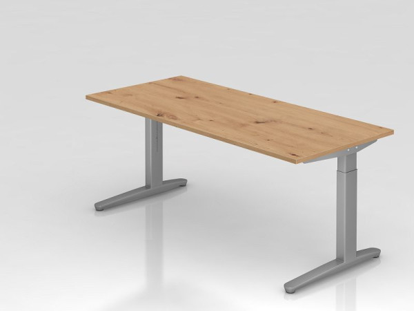 Bureau Hammerbacher XB19, 180 x 80 cm, plateau : chêne noueux, épaisseur 25 mm, chant ABS 2 mm, forme rectangulaire, argent, VXB19/R/SS