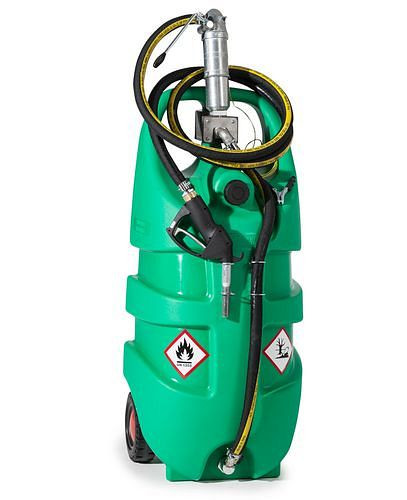 Système de réservoir mobile DENIOS type Caddy pour essence, 110 litres, avec pompe à main, 252-253