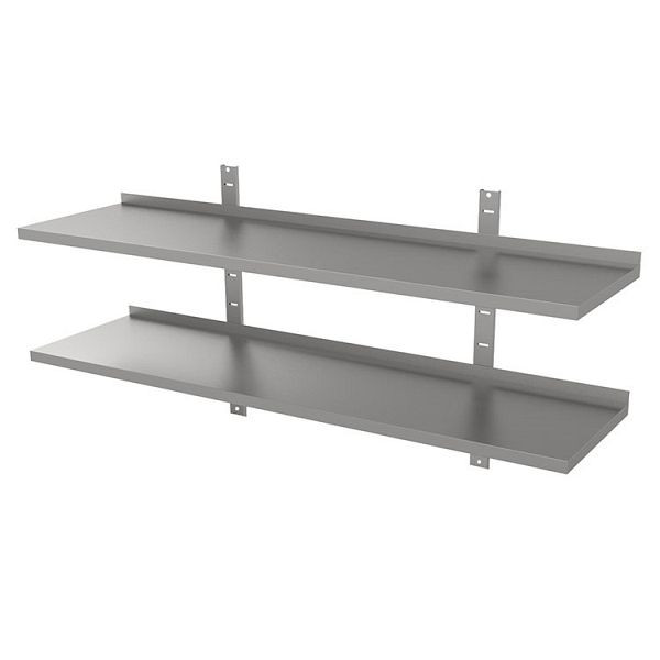 Étagère murale double Gastro-Inox en acier inoxydable AISI 430, 700x400mm, avec 2 supports d'étagère et 2 supports muraux, 303.210