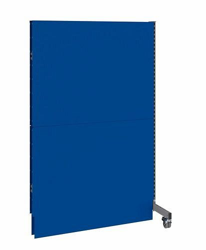 Cloison acoustique mobile DENIOS, panneau rapporté, L 1250, H 2000 mm, tôle perforée acoustique d'un côté, gris/bleu, 293113