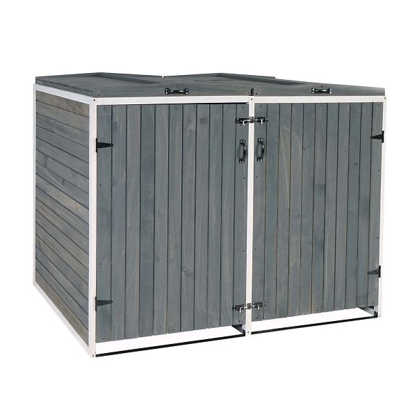 Mendler XL 2-/4-habillage poubelle à roulettes HWC-H74, poubelle à roulettes, extensible 120x75x96 bois, gris-blanc, 80478+80479