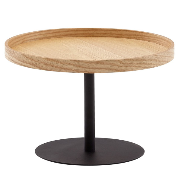 Wohnling table basse 61x61x40 cm table de canapé bois / métal table de salon chêne, table de chambre design moderne ronde, table basse en bois, WL6.497